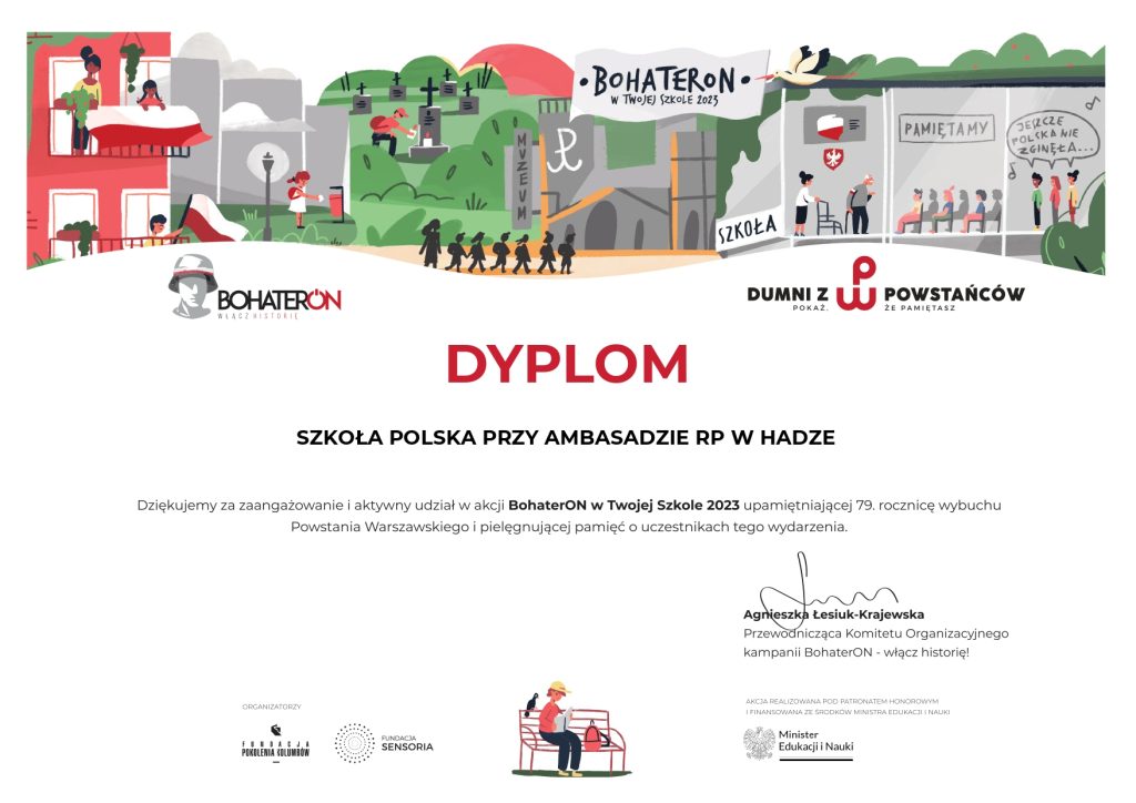 DYPLOM DLA SZKOŁY POLSKIEJ W HADZE